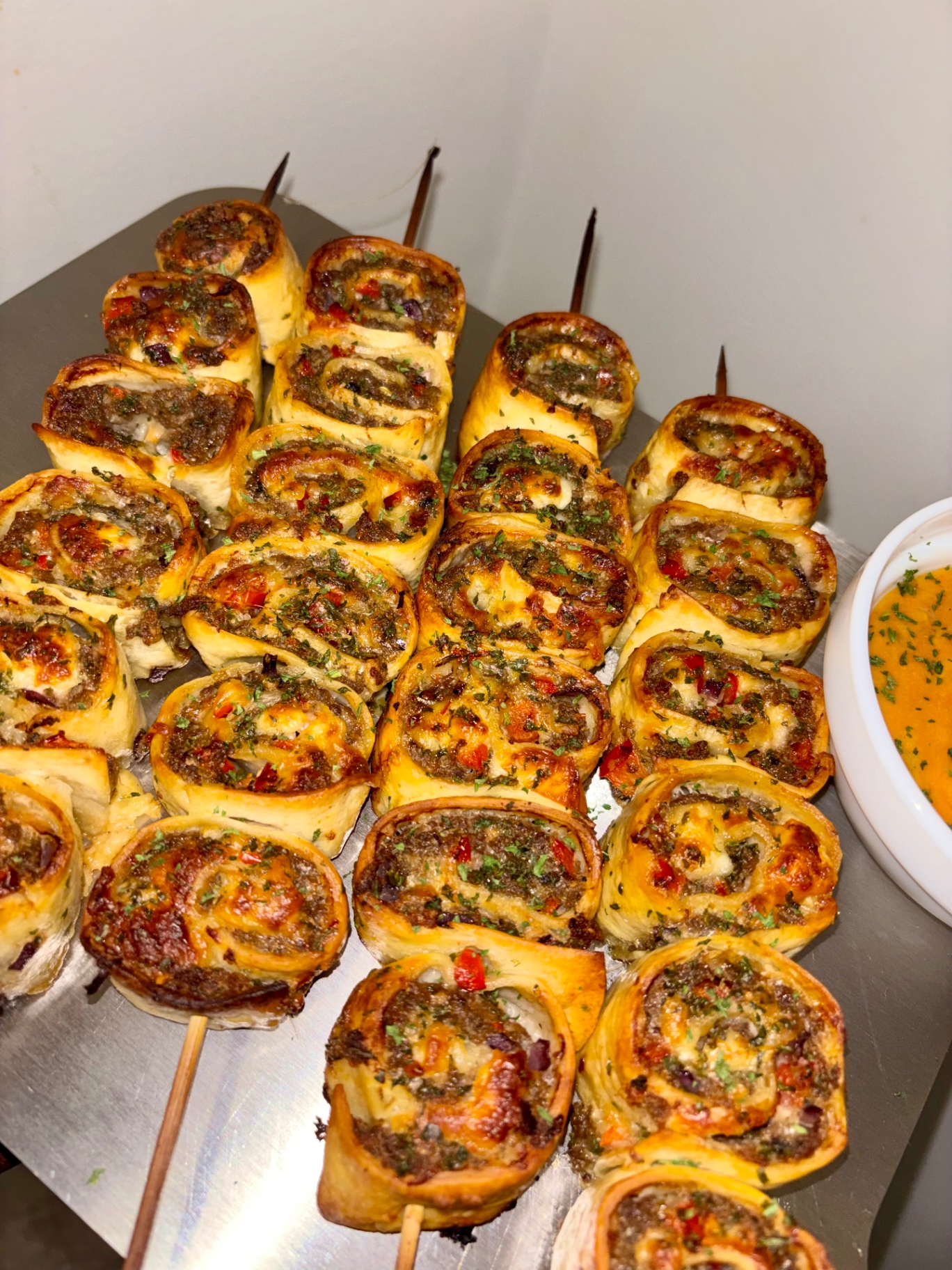 Pinwheel kebabs close-up