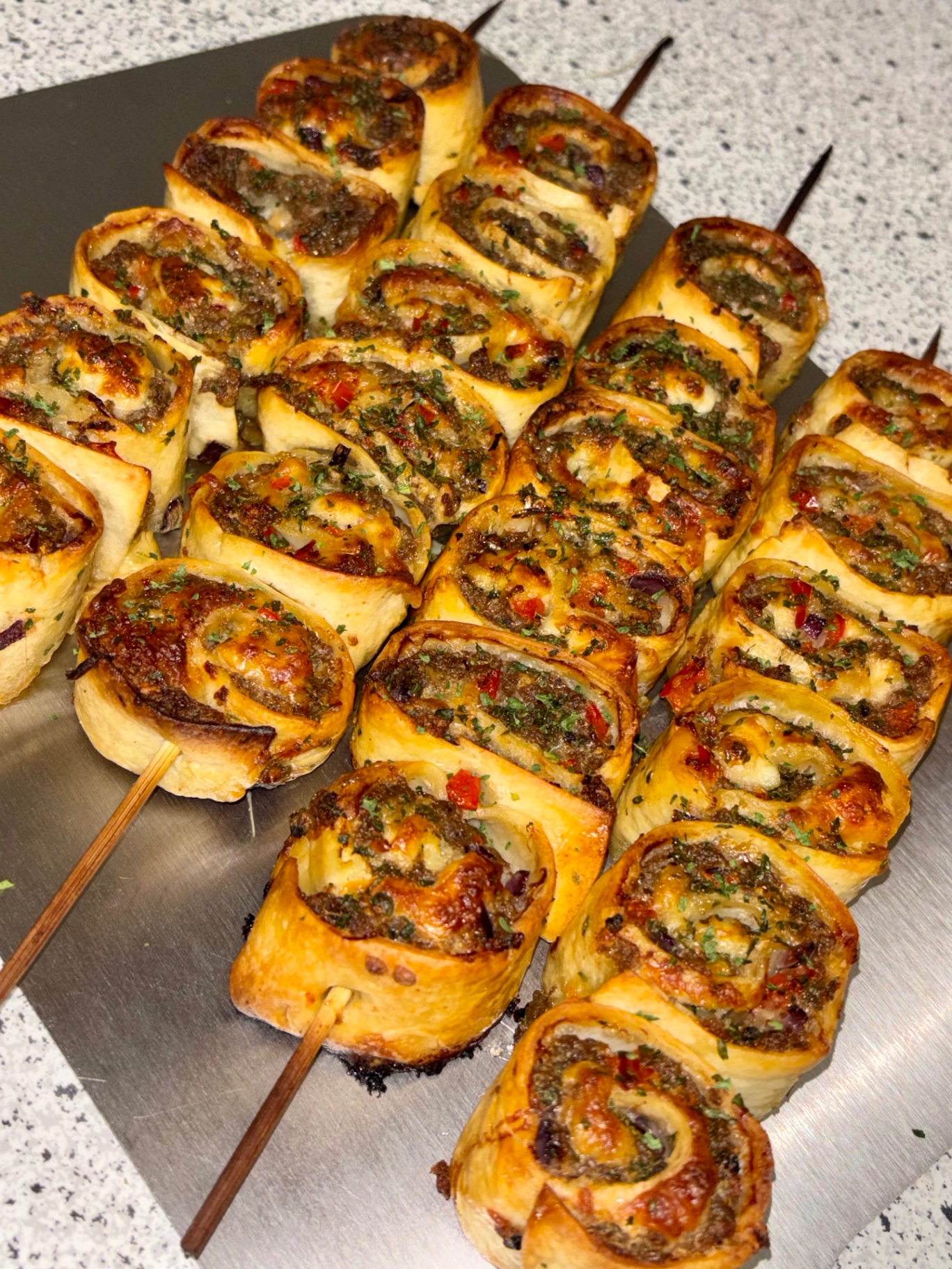 Loaded Burger Pinwheel Kebabs