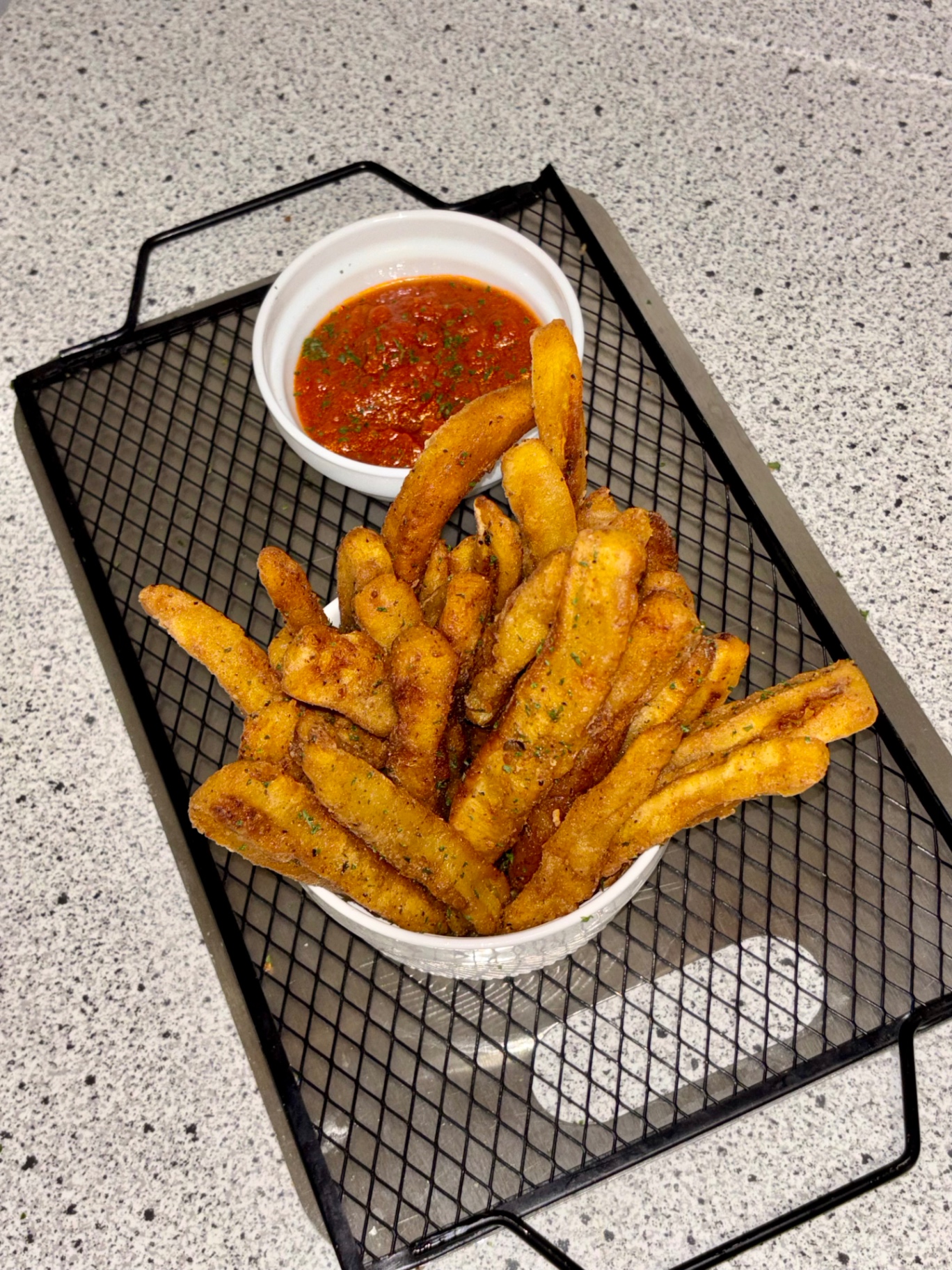 Caribbean Plantain Fries on the tray