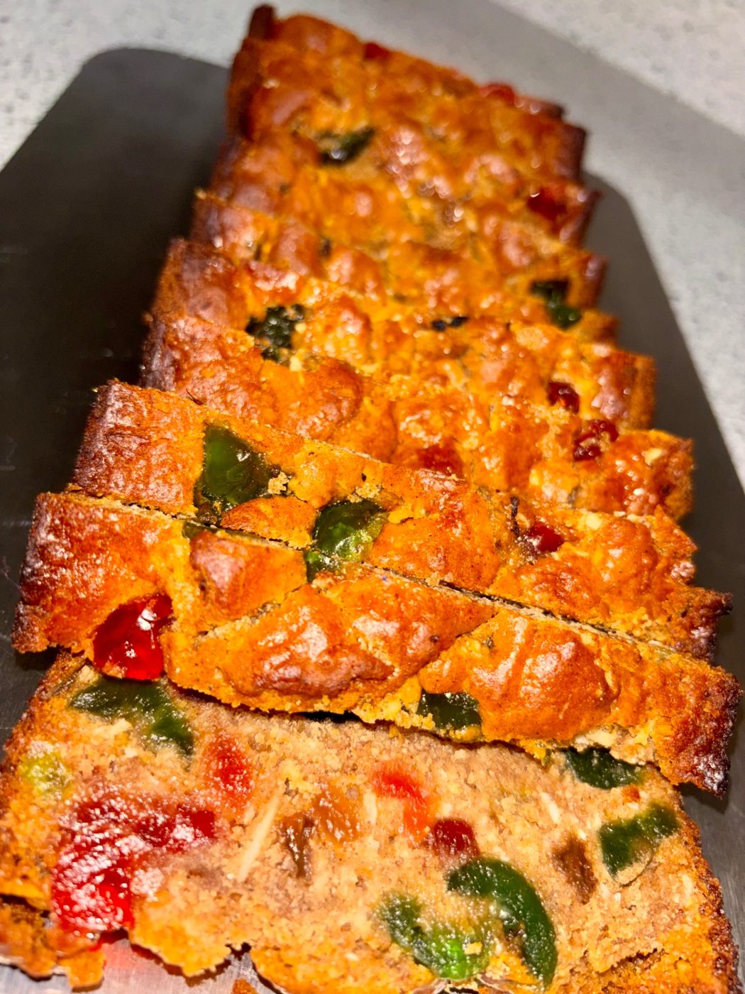 Freshly baked Bajan coconut sweetbread by Chef Shae with coconut, raisins and cherries.